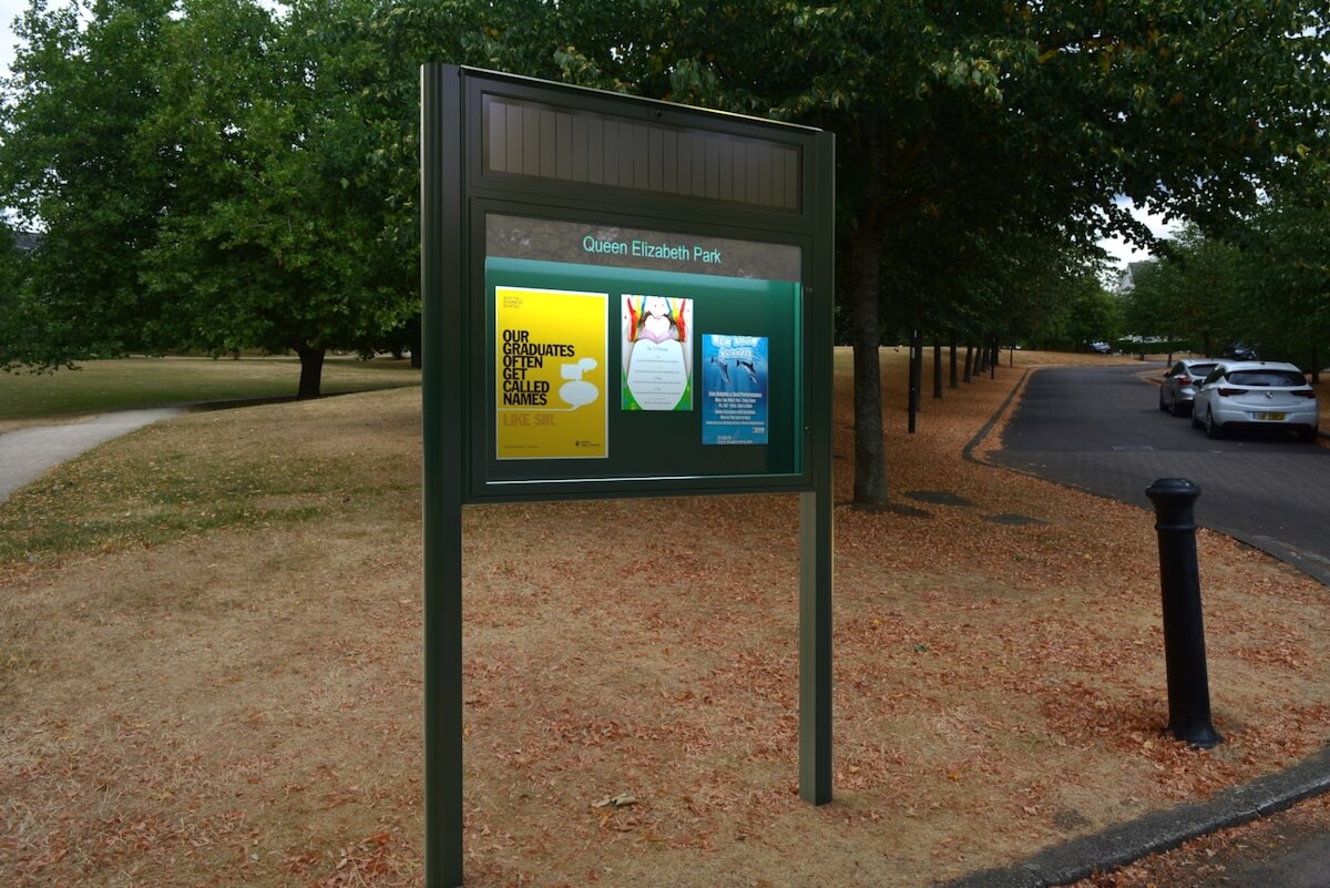 Queen Elizabeth Park noticeboard with solar power and back lighting