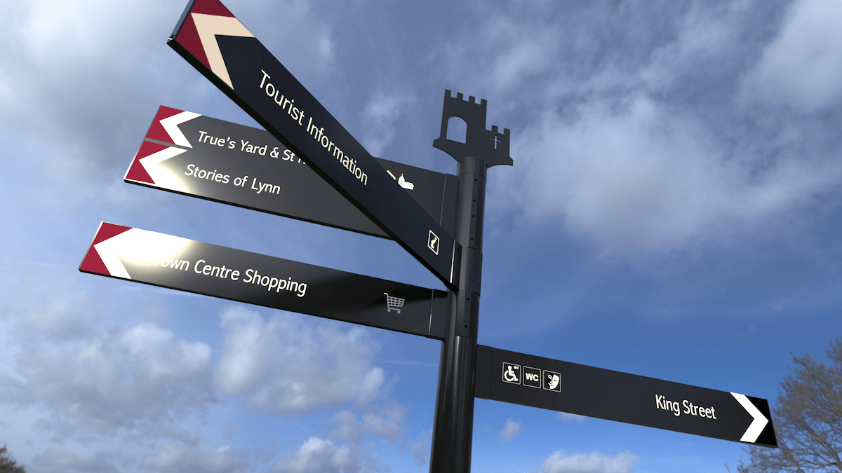 Kings Lyn Heritage Fingerpost with bespoke castle on the top