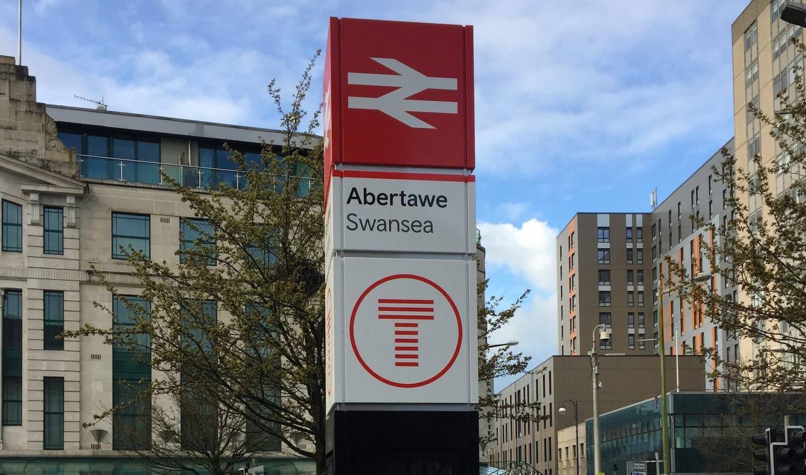 Large Abertawe Swansea train station signage
